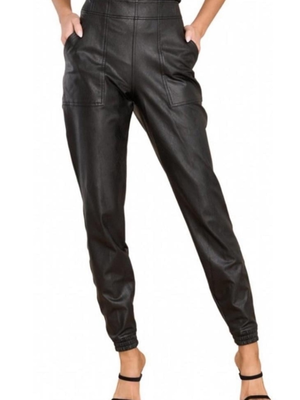 SPANX Black Faux Leather Jogger Pants High Size S